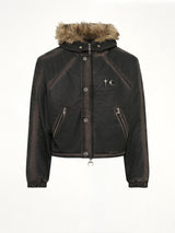 Three Riding Skull Fur Hooded Jacket in Black