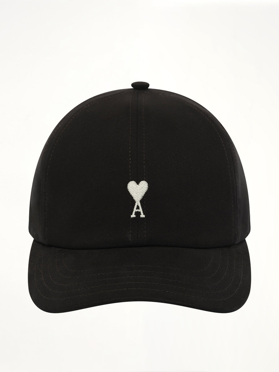 Contrast Ami De Coeur Embroidery Cap in Black