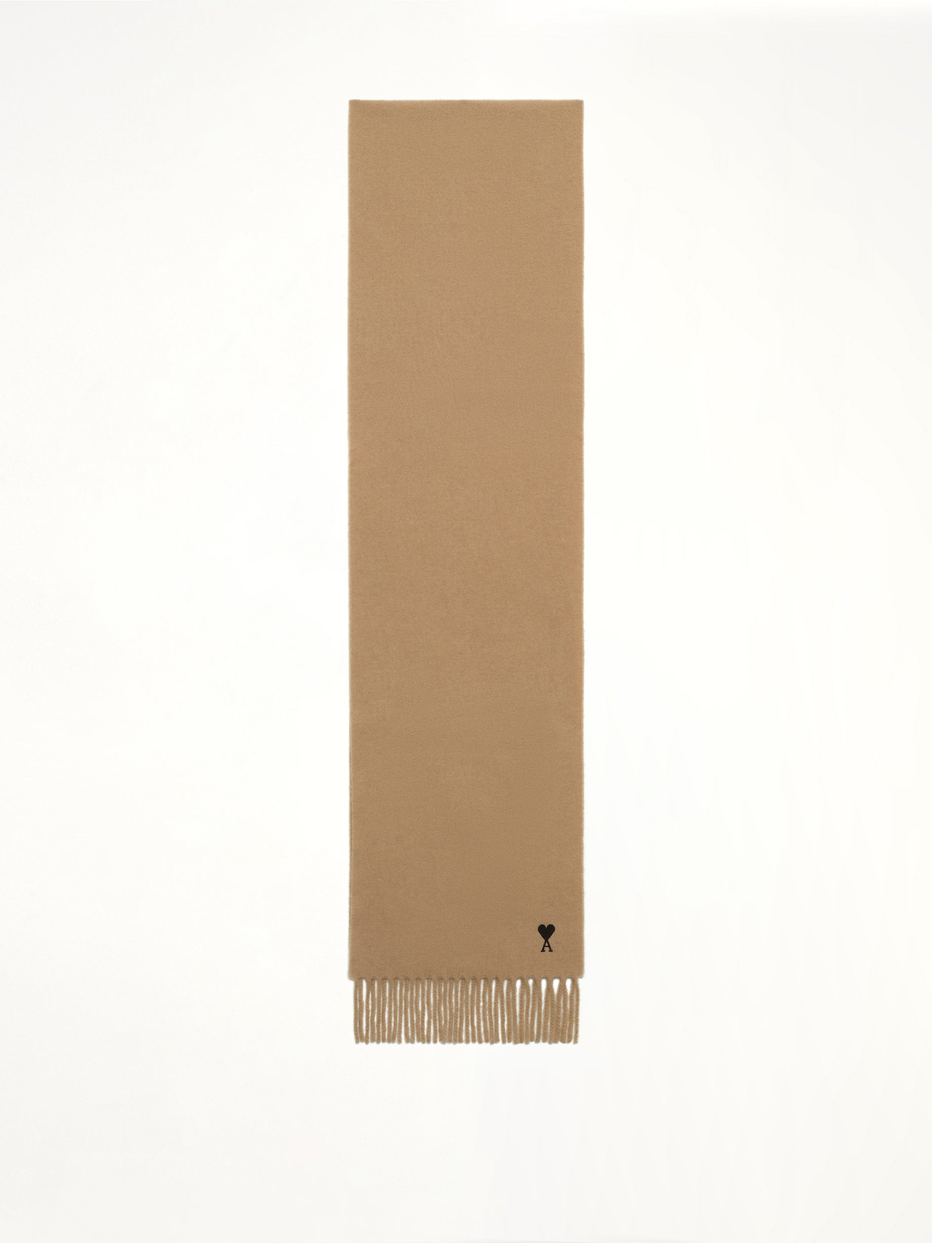 Wool Scarf with Ami De Coeur Embroidery in Light Brown