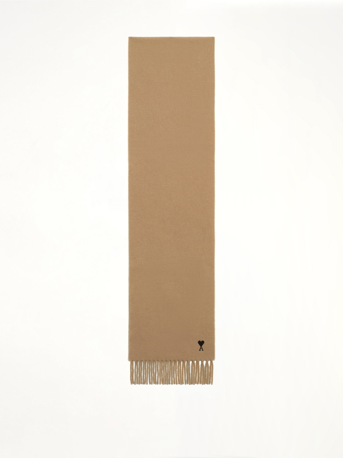 Wool Scarf with Ami De Coeur Embroidery in Light Brown