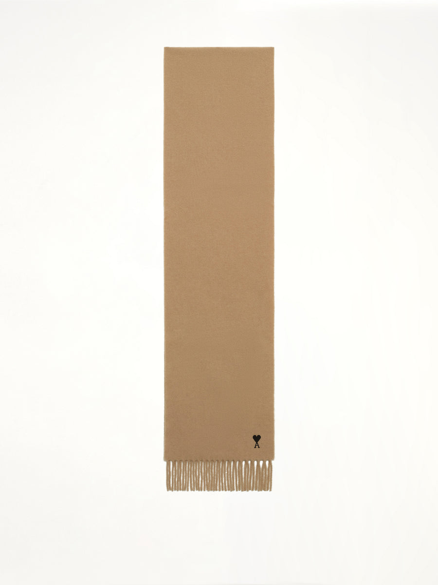 Wool Scarf with Ami De Coeur Embroidery in Light Brown