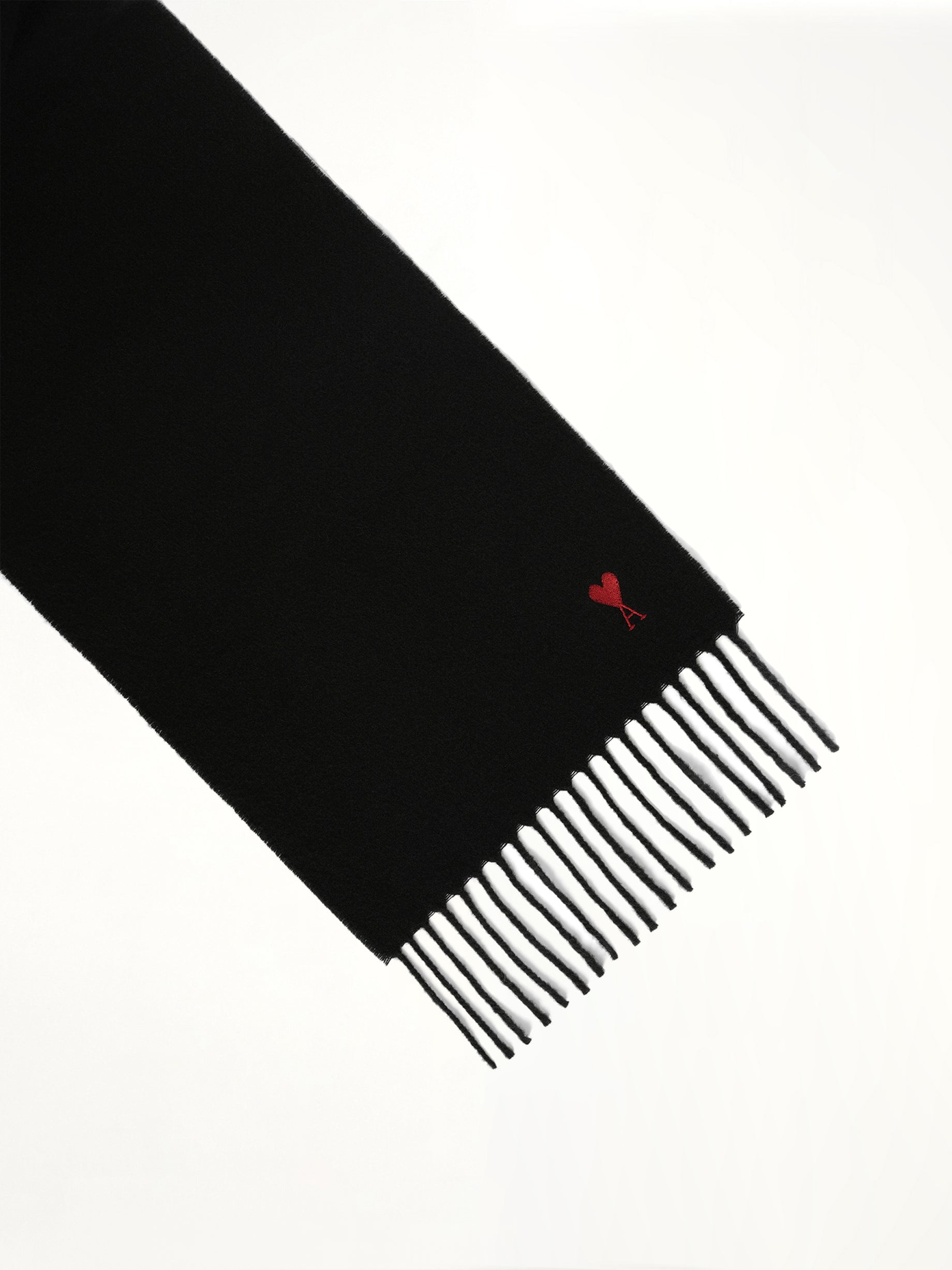 Wool Scarf with Red Ami De Coeur Embroidery in Black