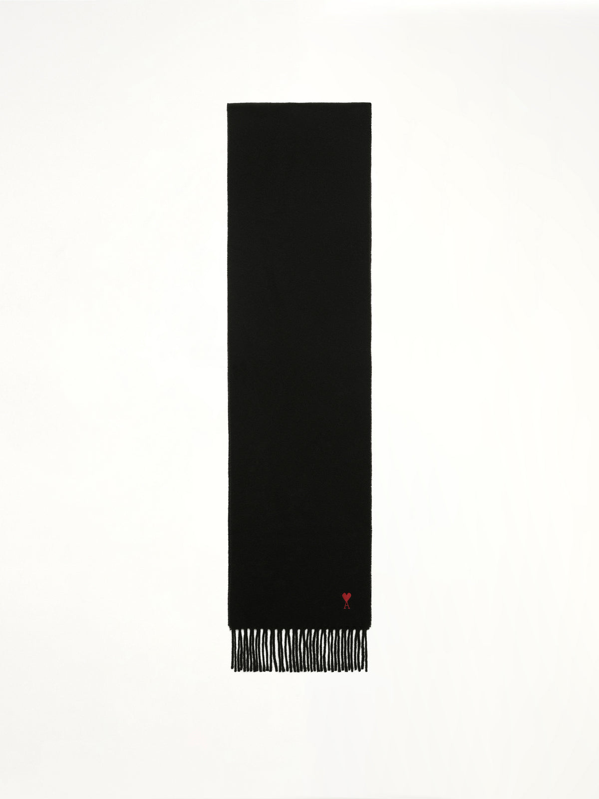 Wool Scarf with Red Ami De Coeur Embroidery in Black