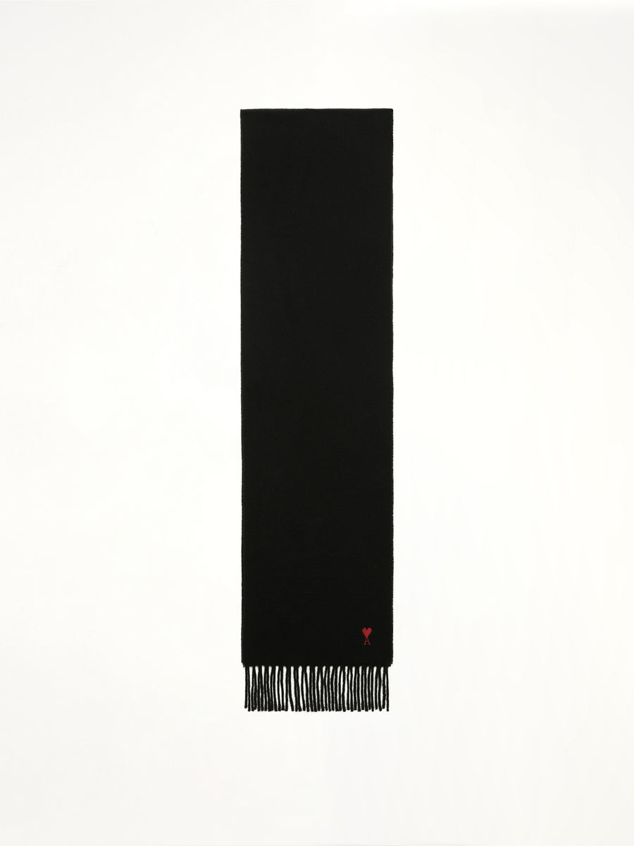 Wool Scarf with Red Ami De Coeur Embroidery in Black