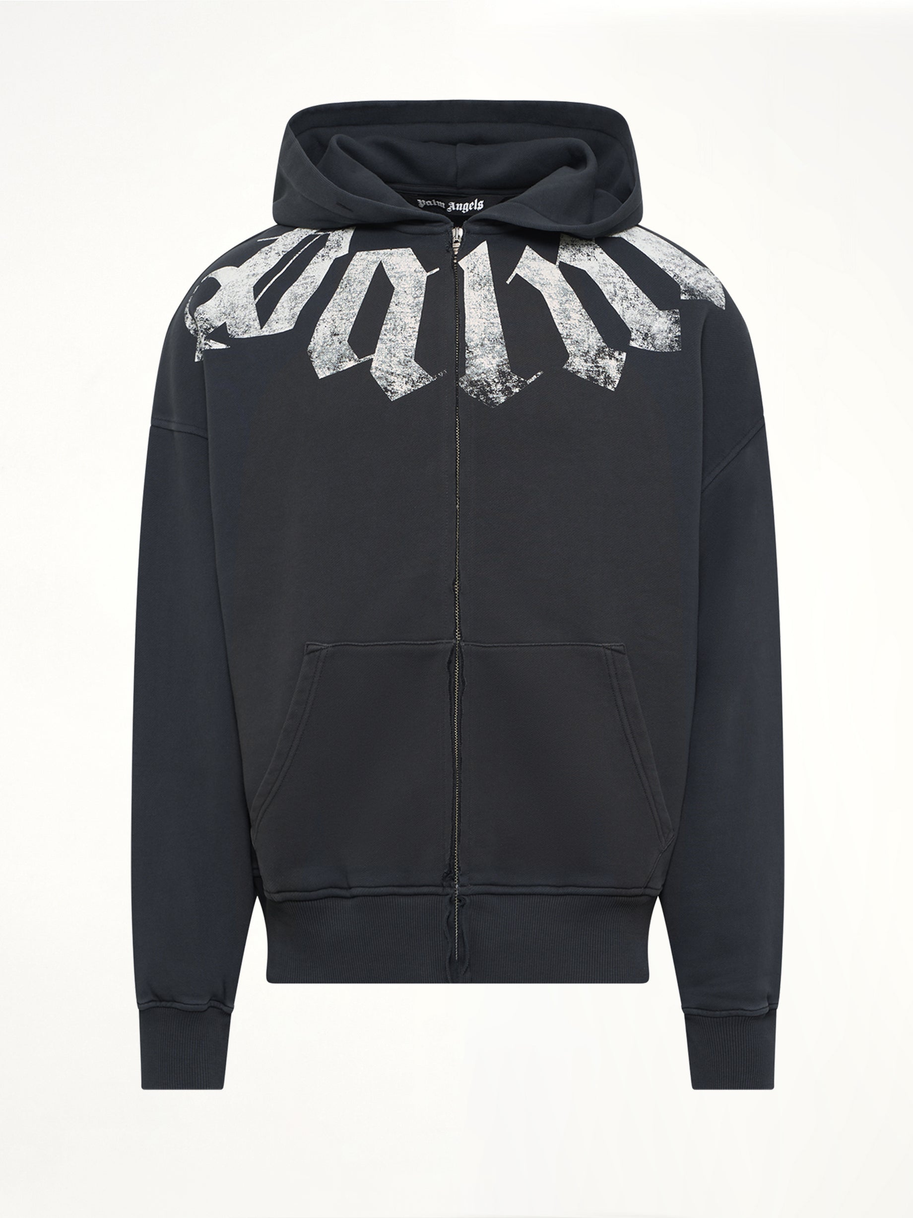 Big Neck Logo Zip Loose Hoodie in Black/Off White