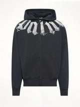 Big Neck Logo Zip Loose Hoodie in Black/Off White
