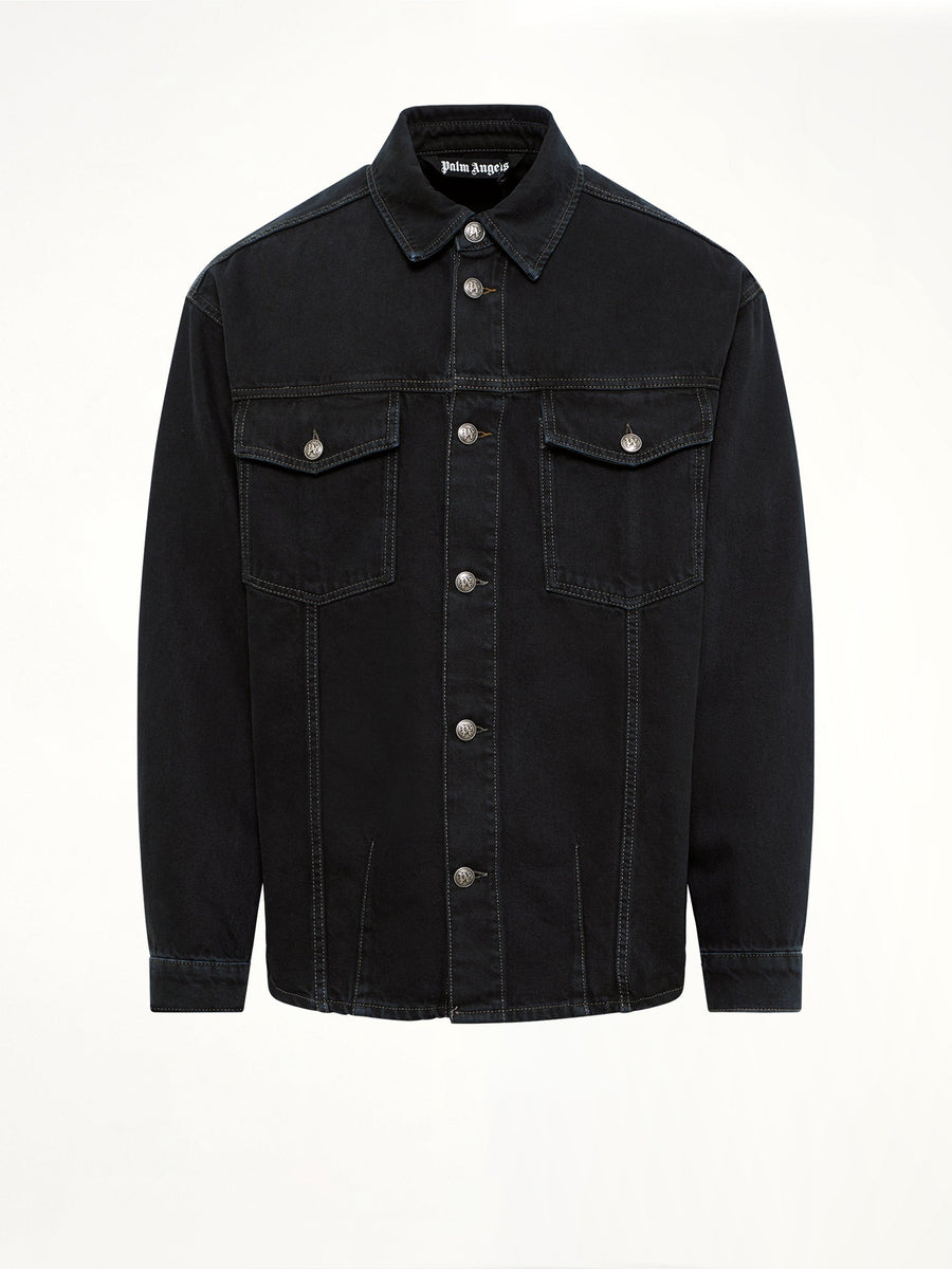 Classic Logo Faded Denim Shirt in Black/Off White