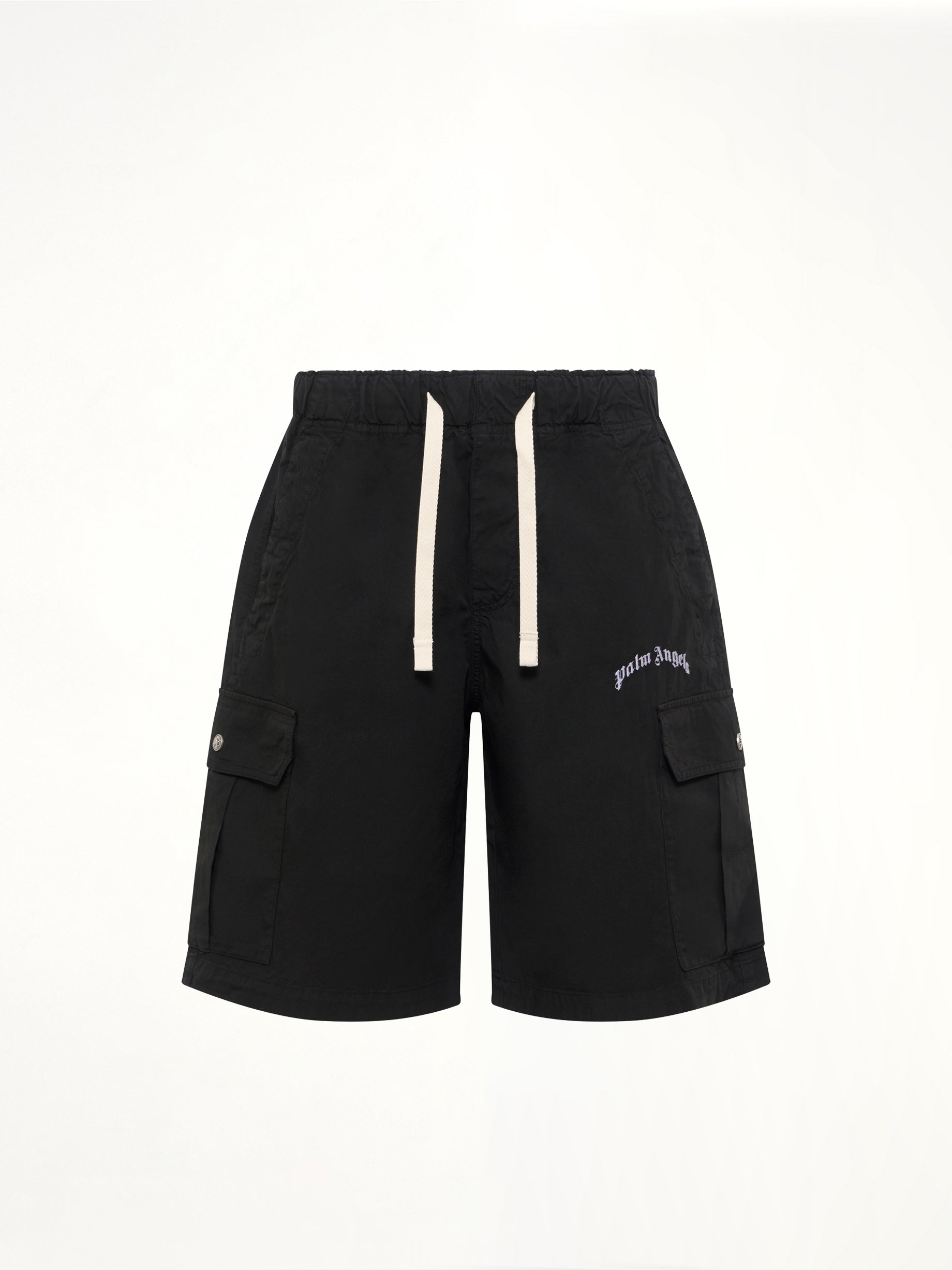 Curved Logo Loose Cargo Short in Black/Off White