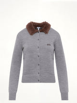 Fur Collar Cardigan in Grey