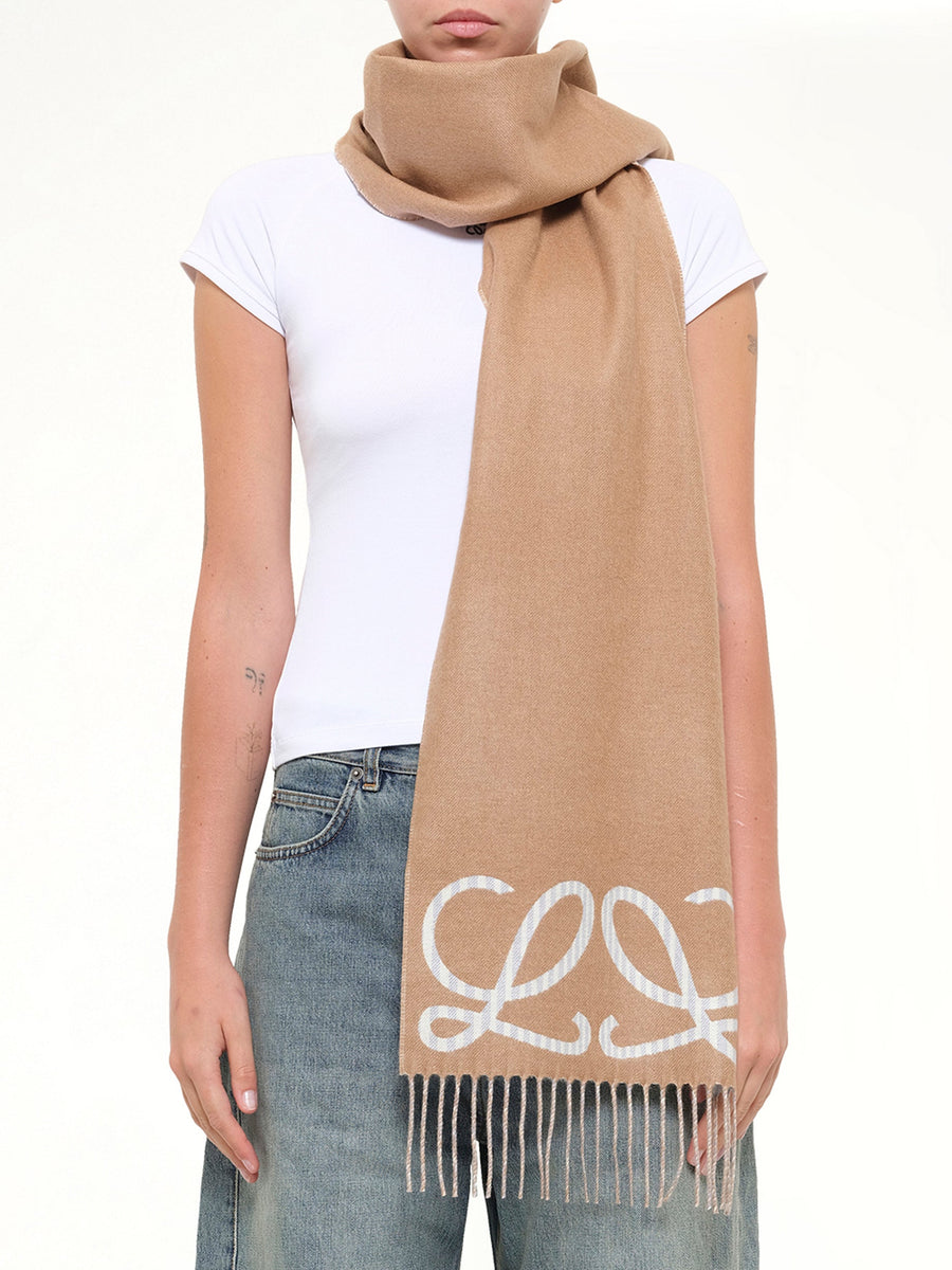 28X180 Cashmere Scarf in Beige/Light Blue