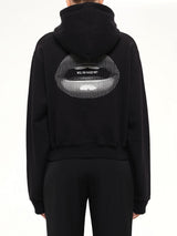 Lips Cropped Hoodie in Black