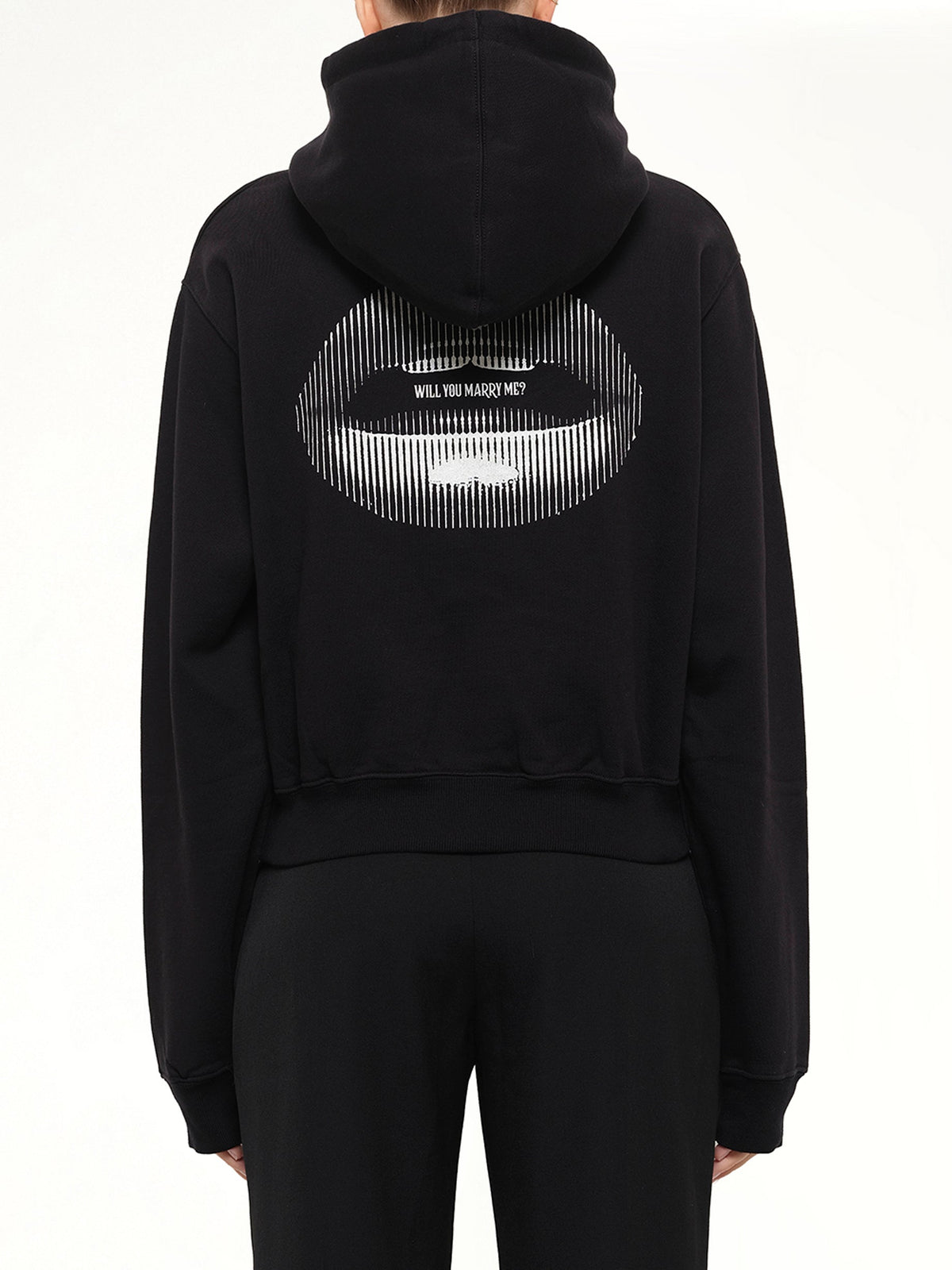 Lips Cropped Hoodie in Black