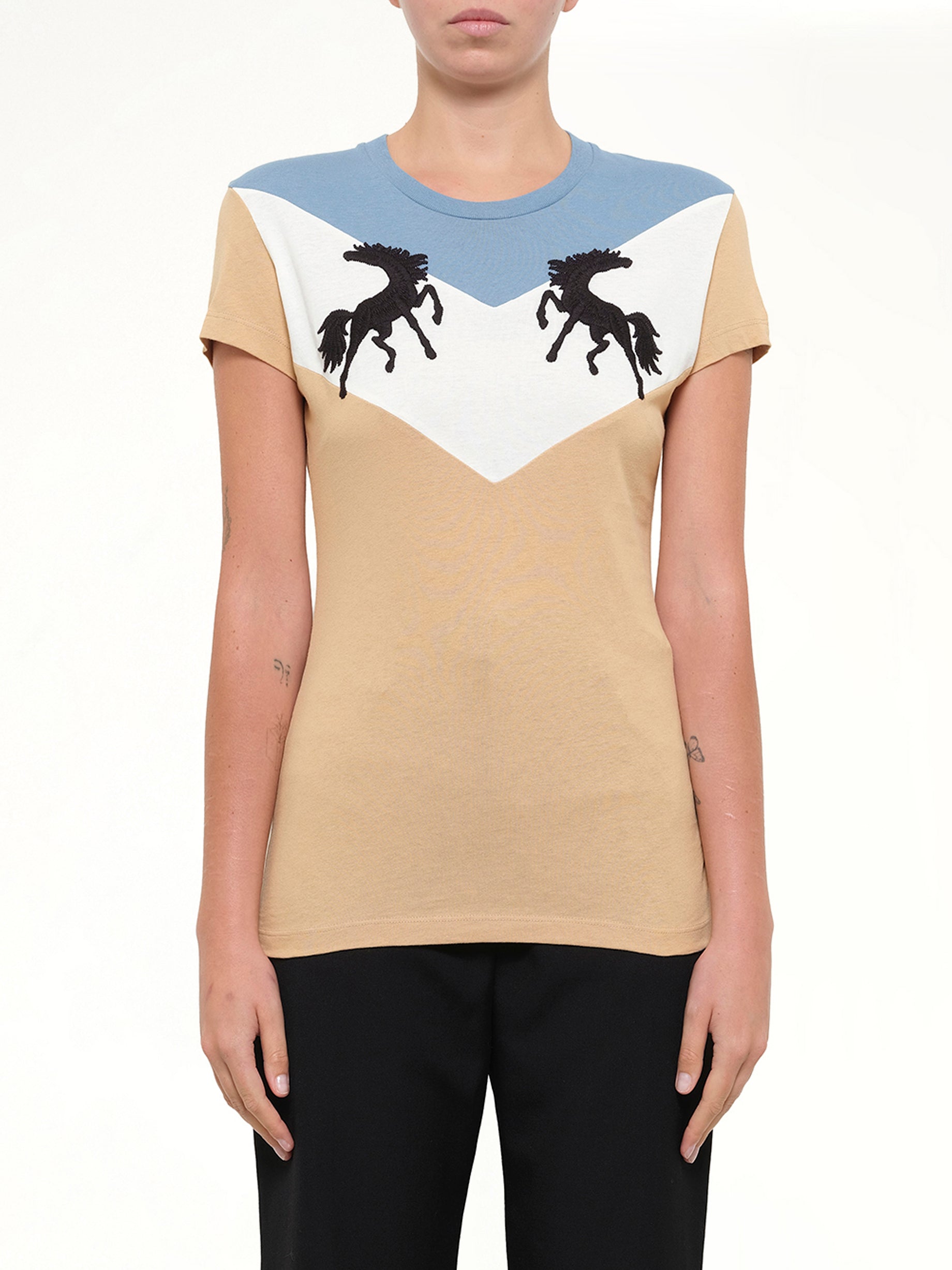 Twisting Horses T-Shirt in Beige