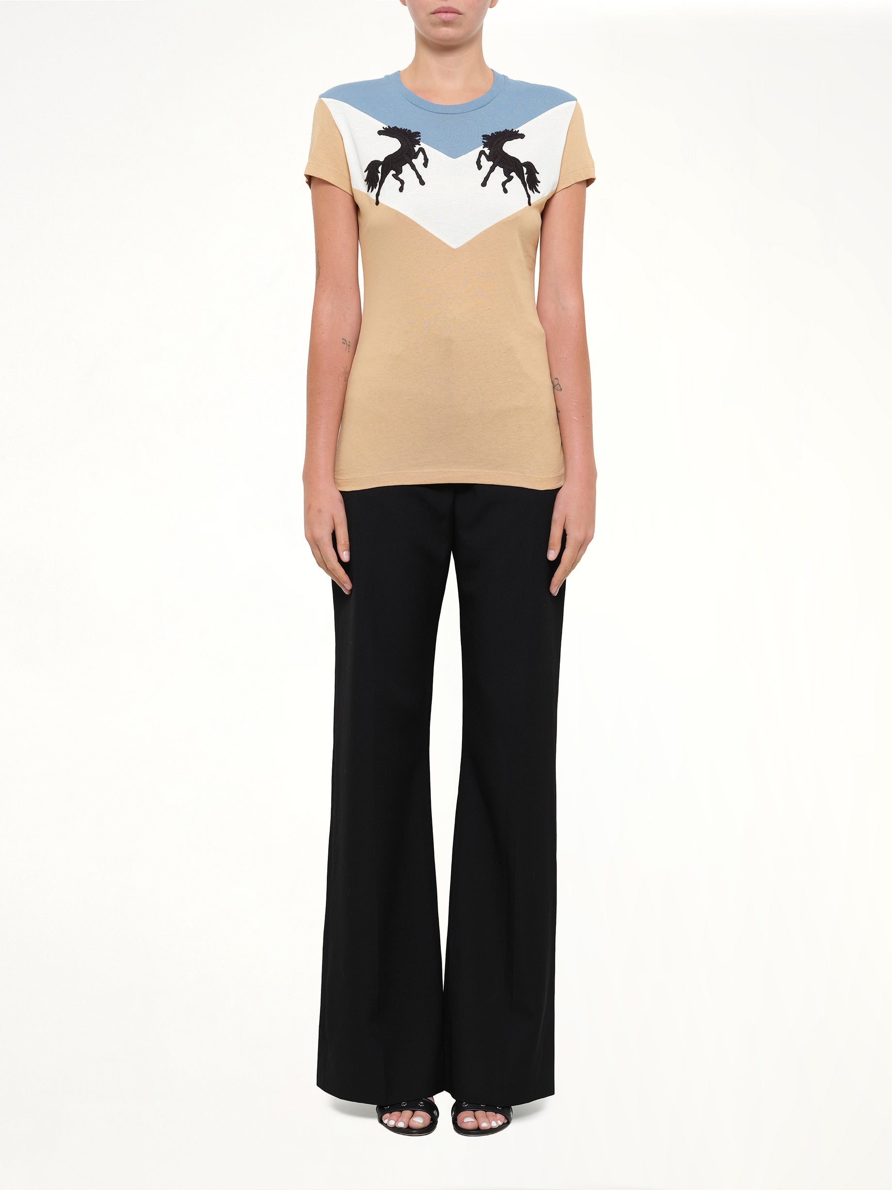 Twisting Horses T-Shirt in Beige