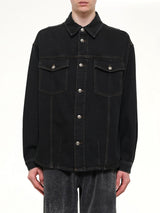 Classic Logo Faded Denim Shirt in Black/Off White