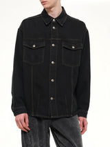 Classic Logo Faded Denim Shirt in Black/Off White