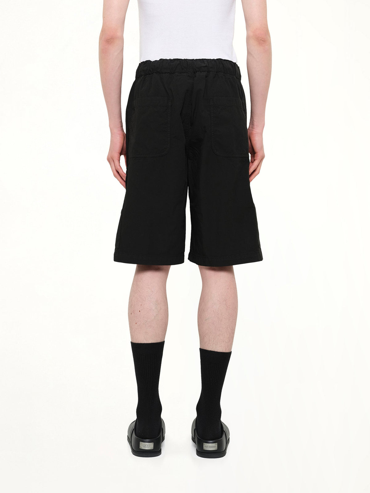 Curved Logo Loose Cargo Short in Black/Off White