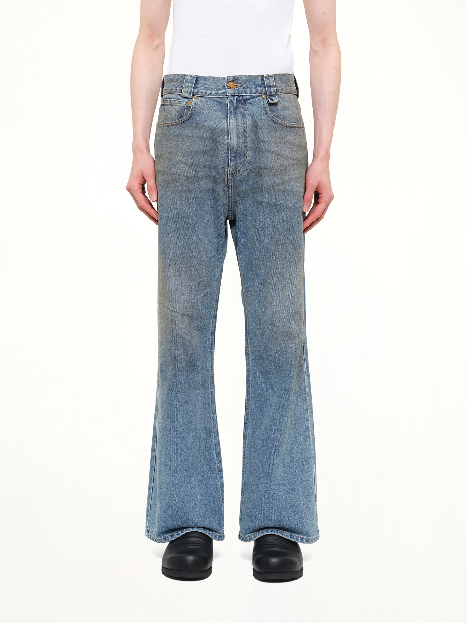 Flared Denim Jean in Blue Denim