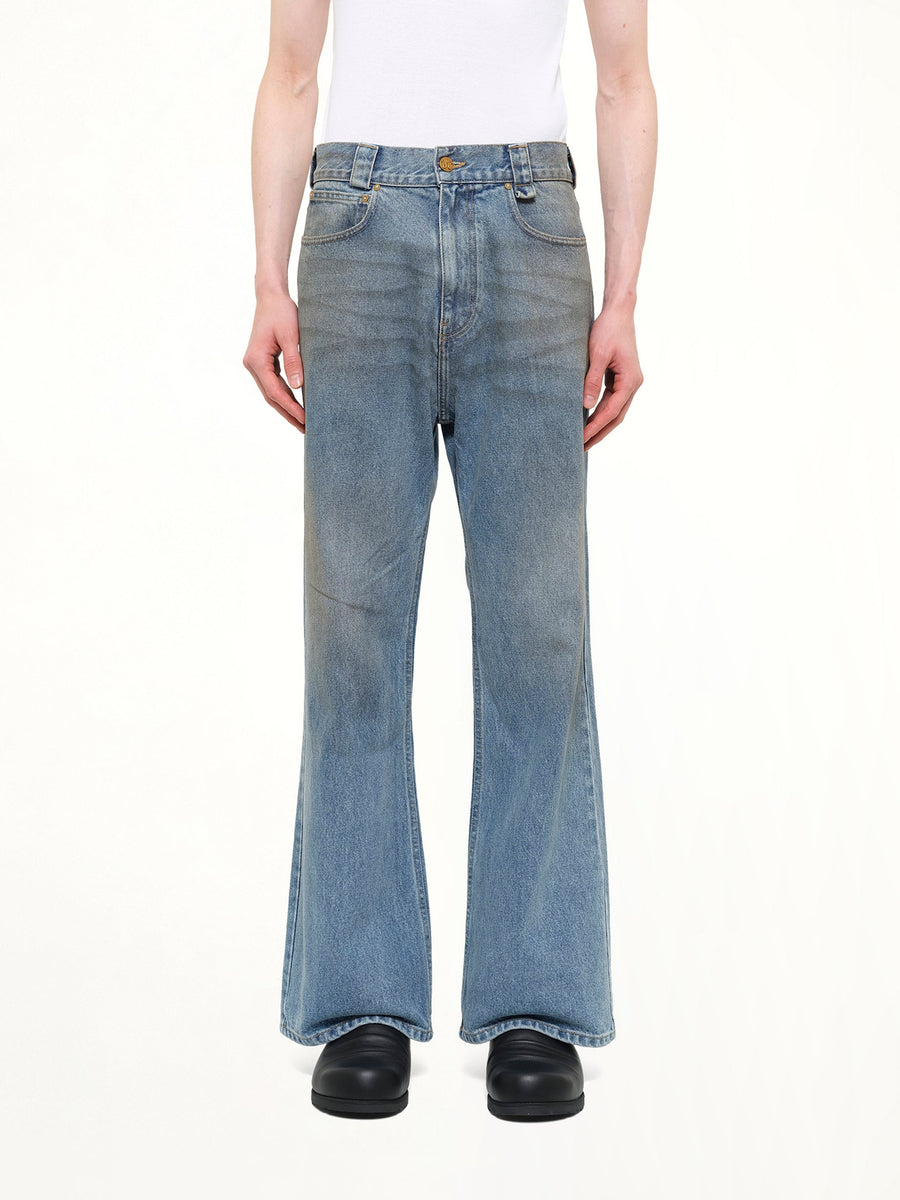 Flared Denim Jean in Blue Denim
