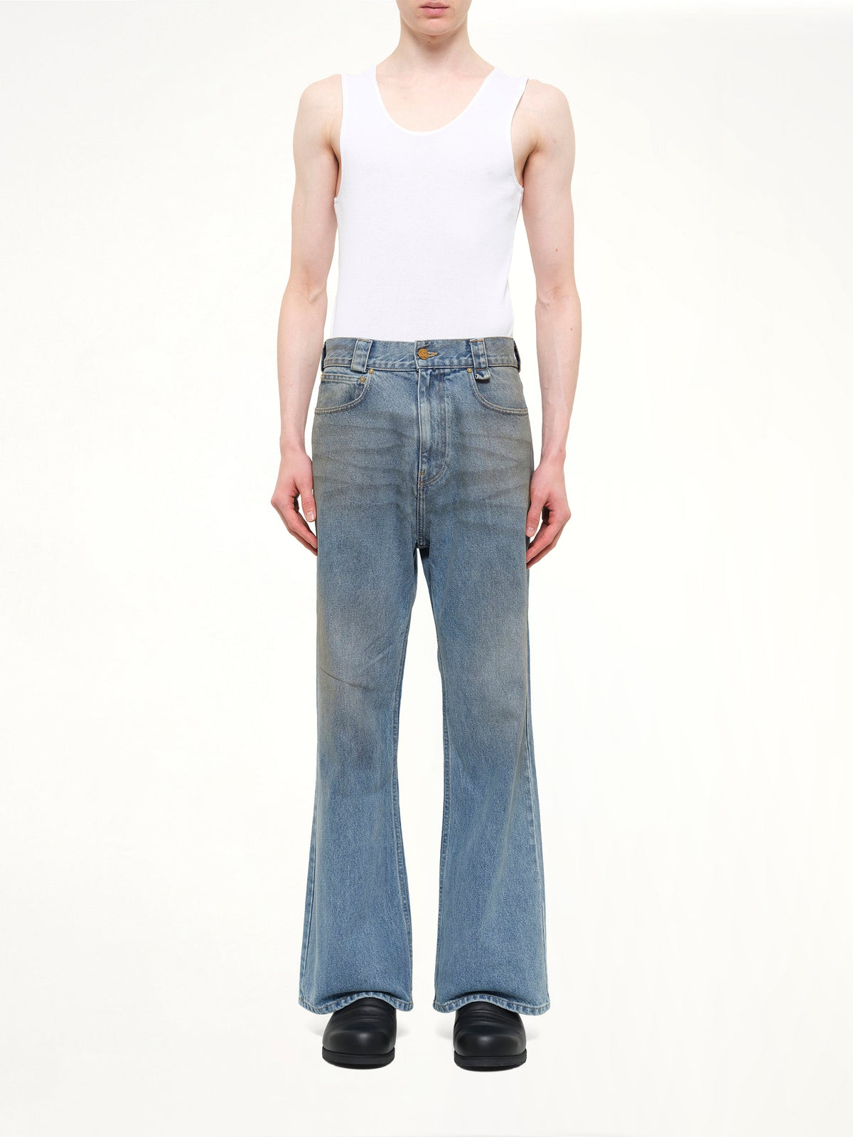 Flared Denim Jean in Blue Denim
