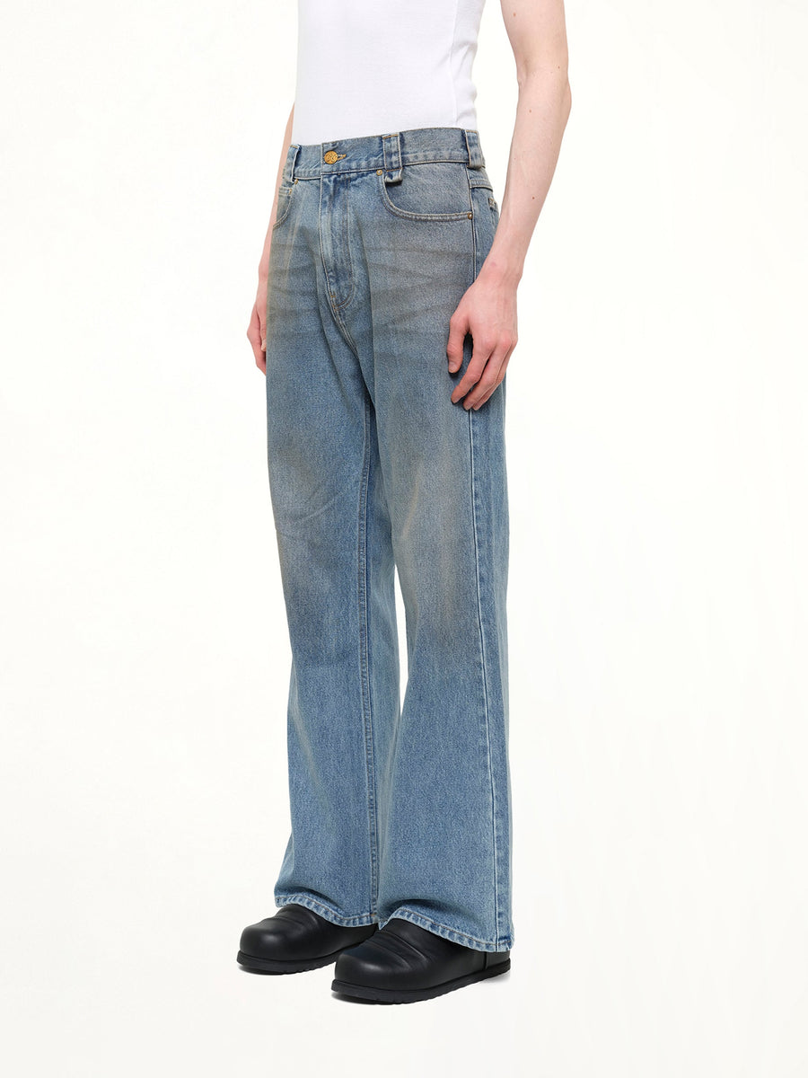 Flared Denim Jean in Blue Denim