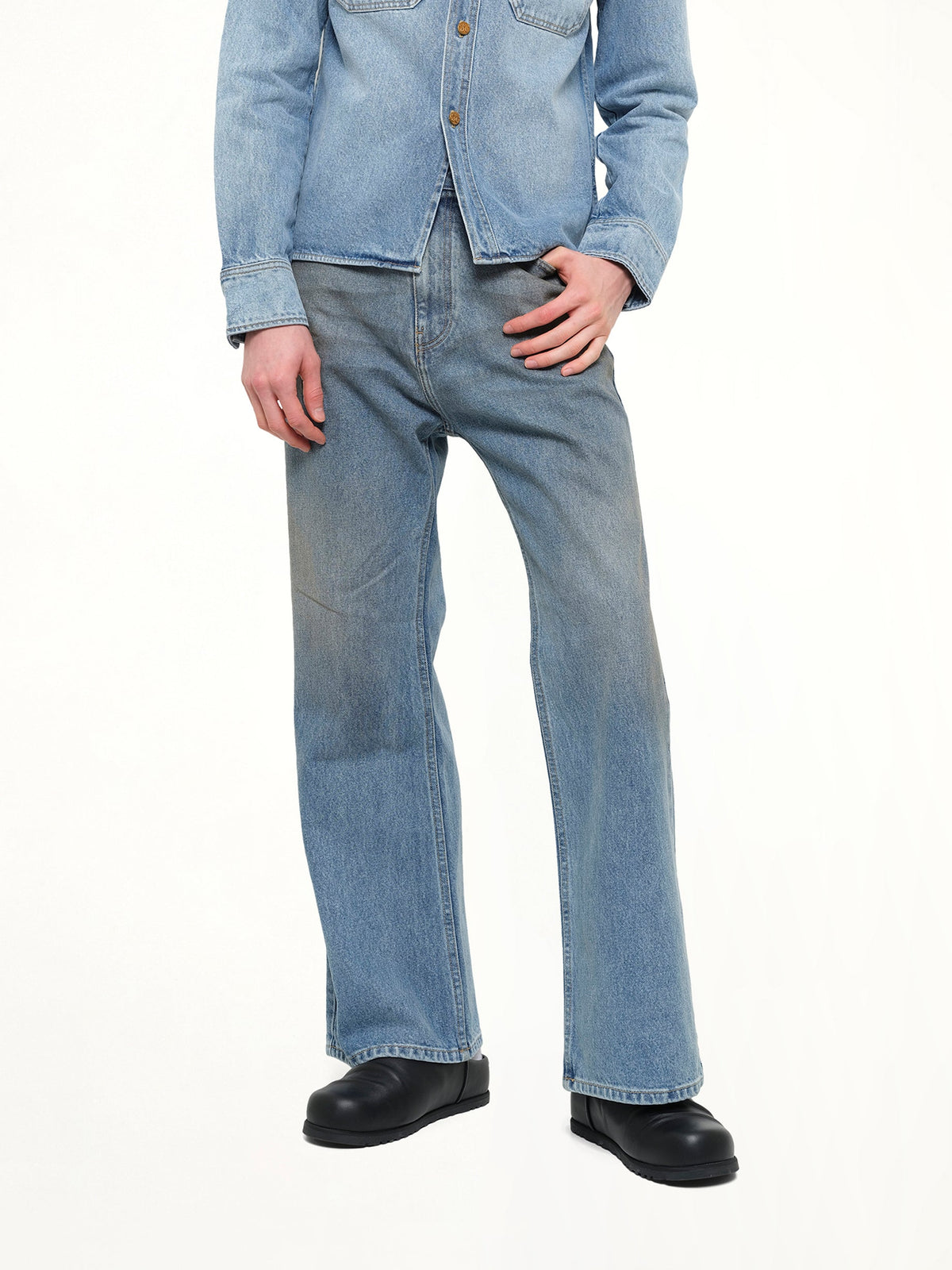 Flared Denim Jean in Blue Denim