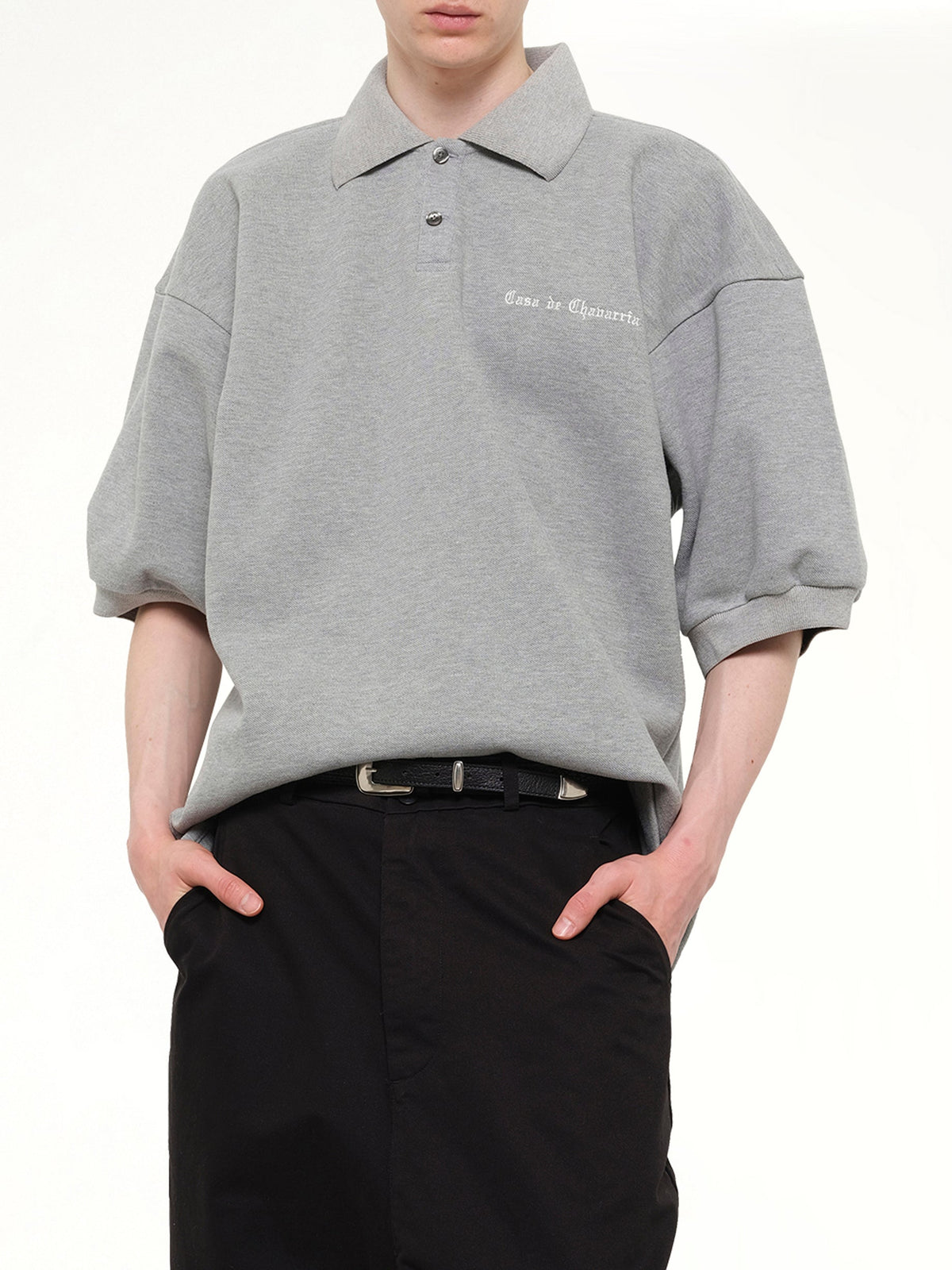 Football Polo in Heather Grey