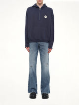 Palm Deco Loose Hoodie in Navy Blue/Off White