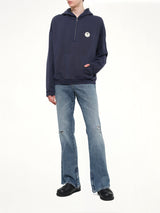 Palm Deco Loose Hoodie in Navy Blue/Off White