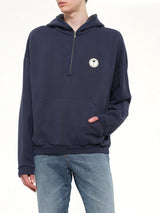 Palm Deco Loose Hoodie in Navy Blue/Off White