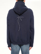 Palm Deco Loose Hoodie in Navy Blue/Off White