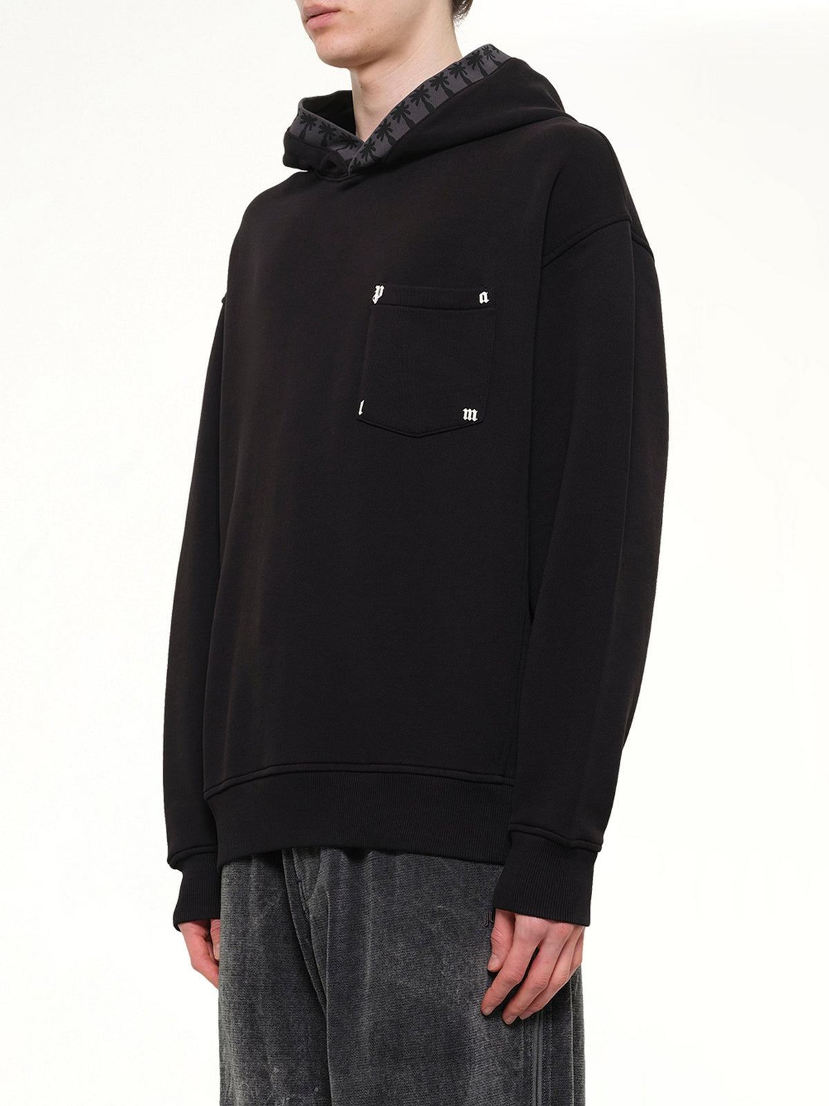 Palm Rib Loose Hoodie in Black/Off White