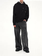Palm Rib Loose Hoodie in Black/Off White