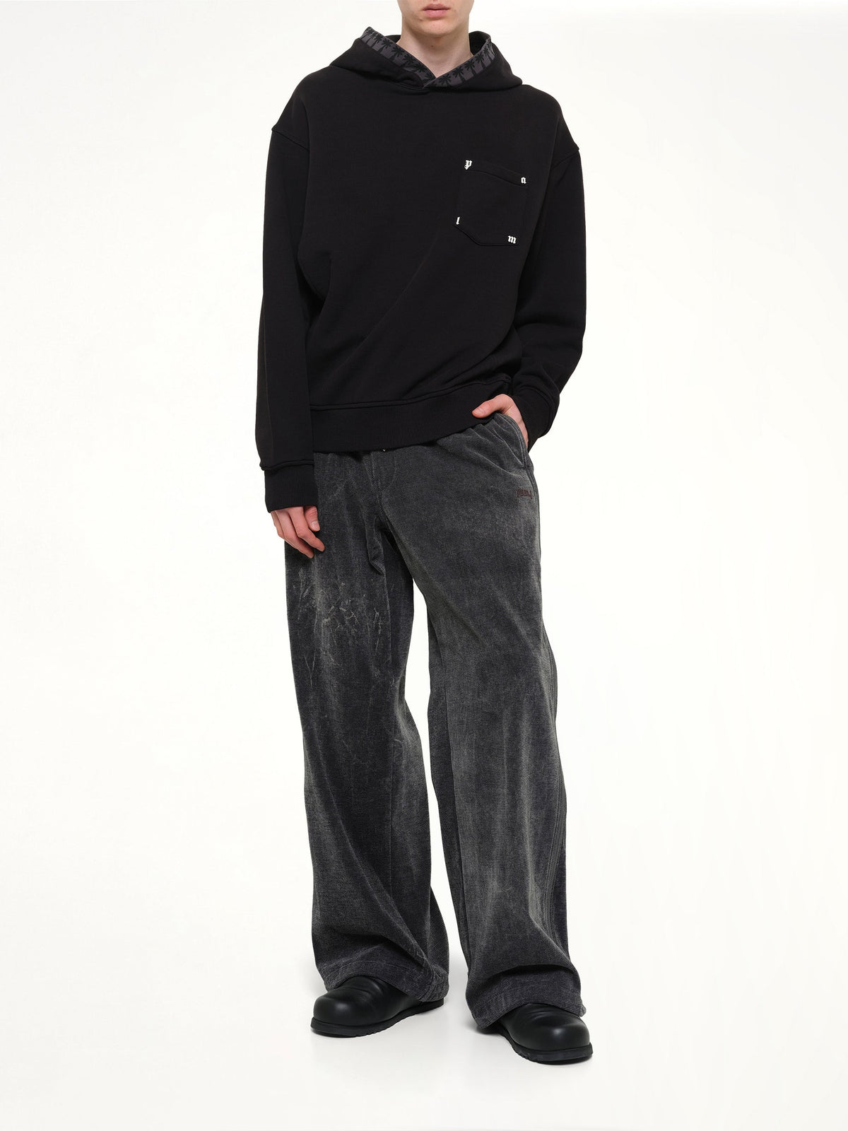 Palm Rib Loose Hoodie in Black/Off White