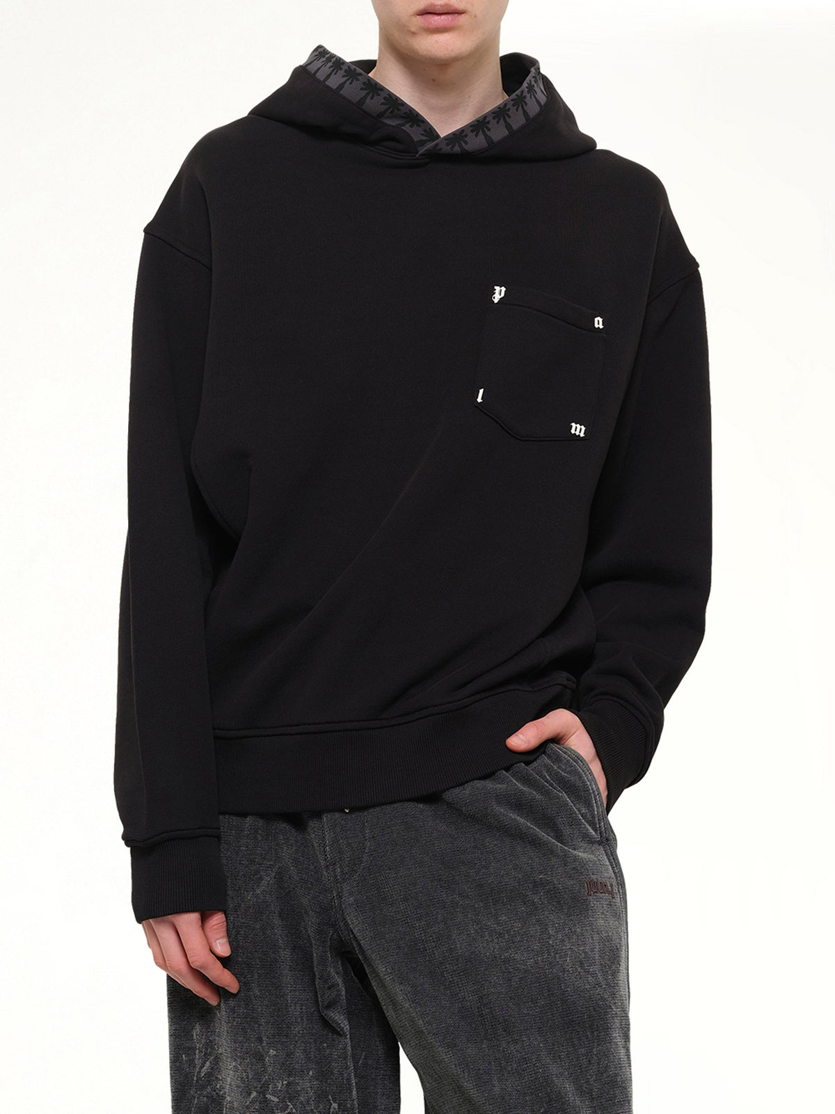 Palm Rib Loose Hoodie in Black/Off White