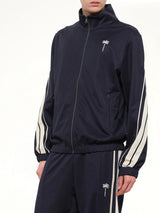 Palm Tree Striped Track Jacket in Navy Blue/Off White