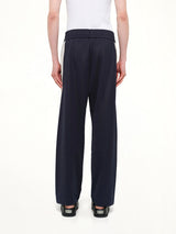 Palm Tree Striped Track Pants in Navy Blue/Off White