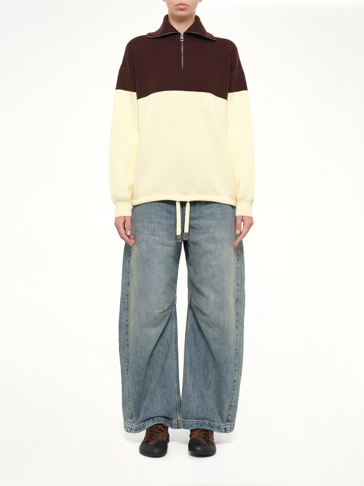 Quarterzip Sweater in Brown/Yellow