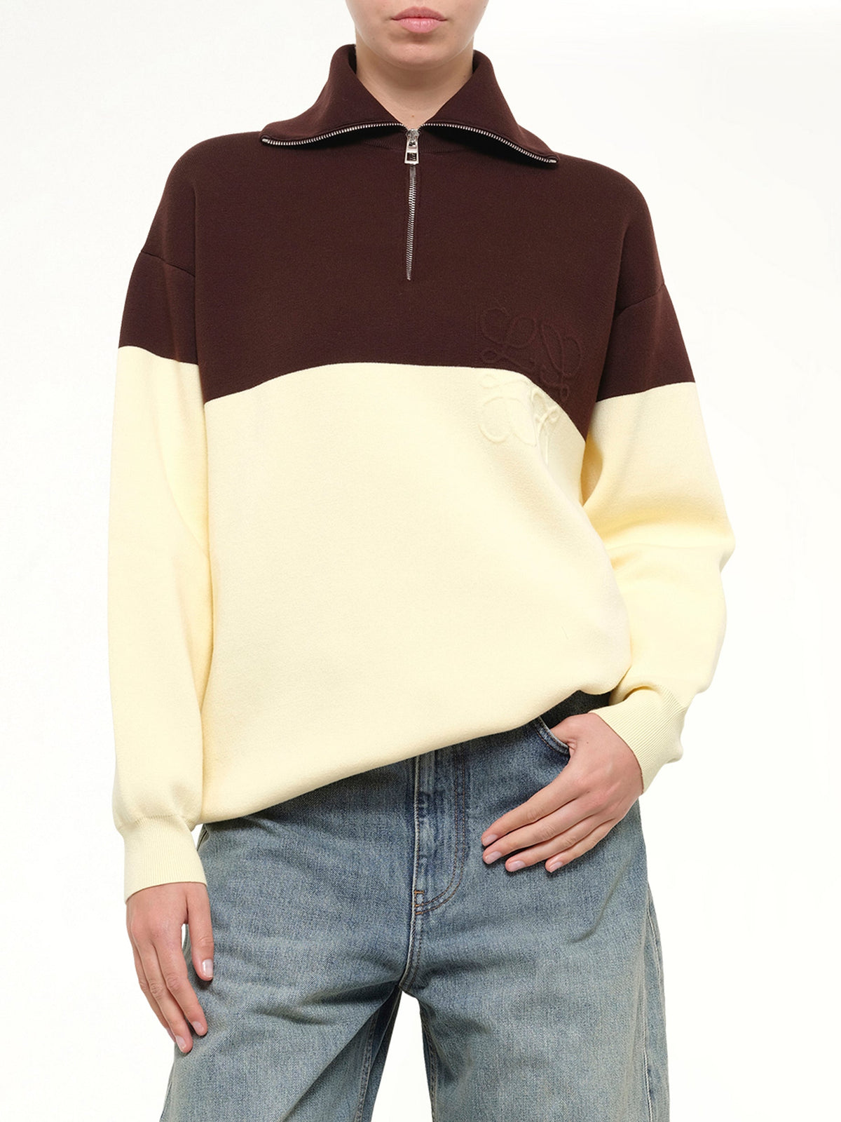 Quarterzip Sweater in Brown/Yellow