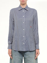 Silk Gingham Check Shirt in Blue/White