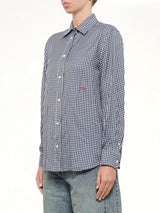 Silk Gingham Check Shirt in Blue/White