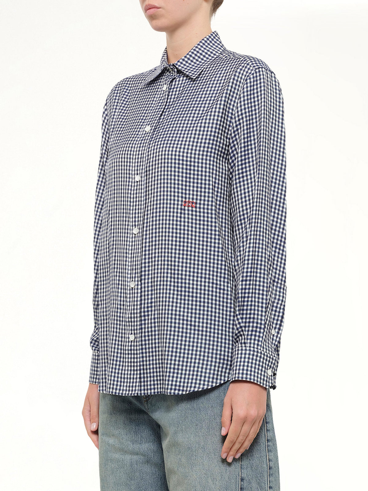 Silk Gingham Check Shirt in Blue/White