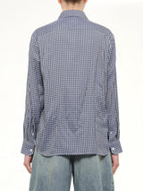 Silk Gingham Check Shirt in Blue/White