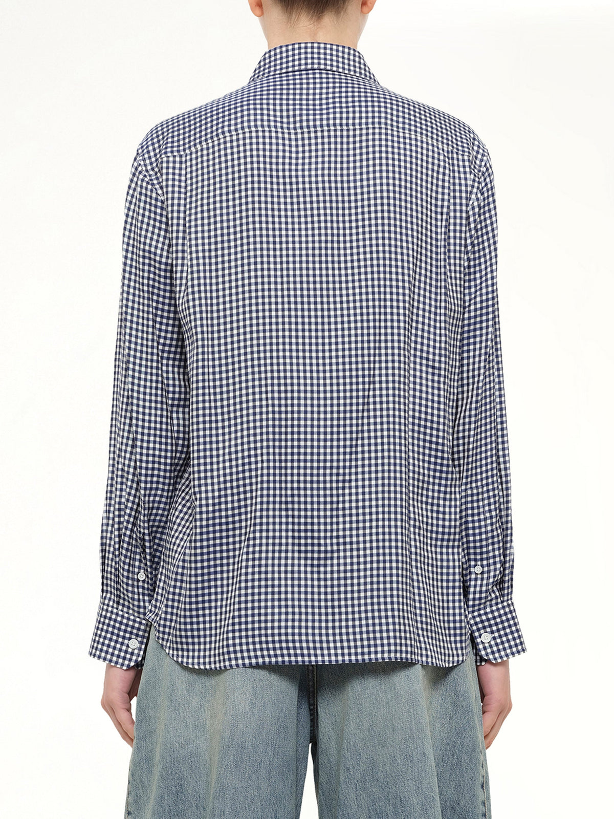 Silk Gingham Check Shirt in Blue/White