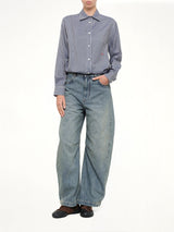 Silk Gingham Check Shirt in Blue/White