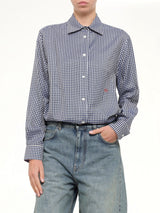 Silk Gingham Check Shirt in Blue/White