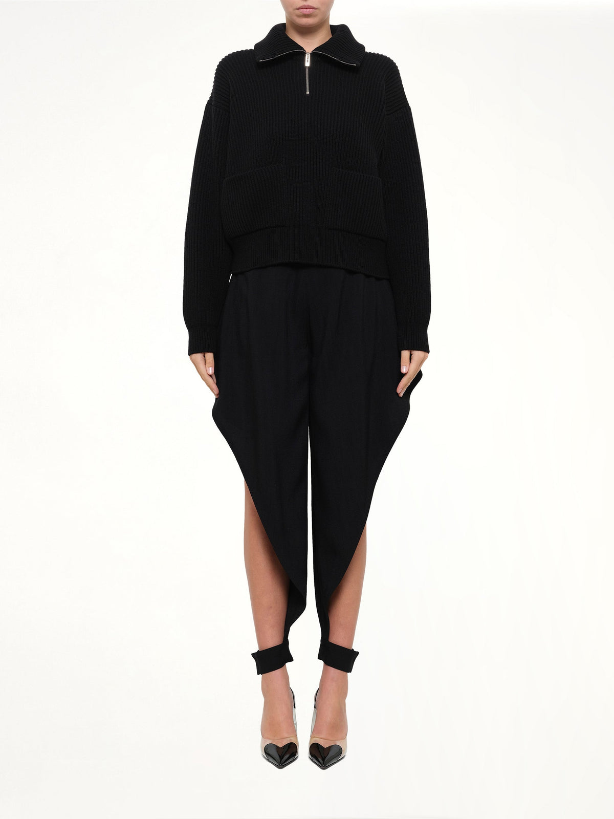 Wool Cashmere Rib Trucker Jumper in Black