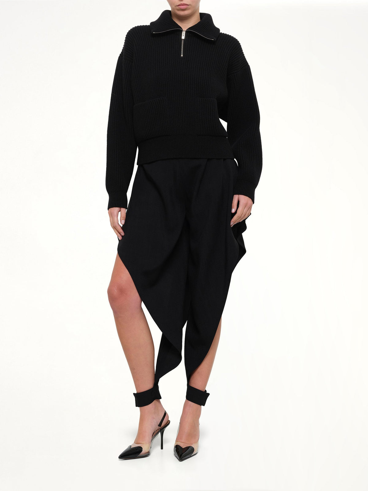 Wool Cashmere Rib Trucker Jumper in Black