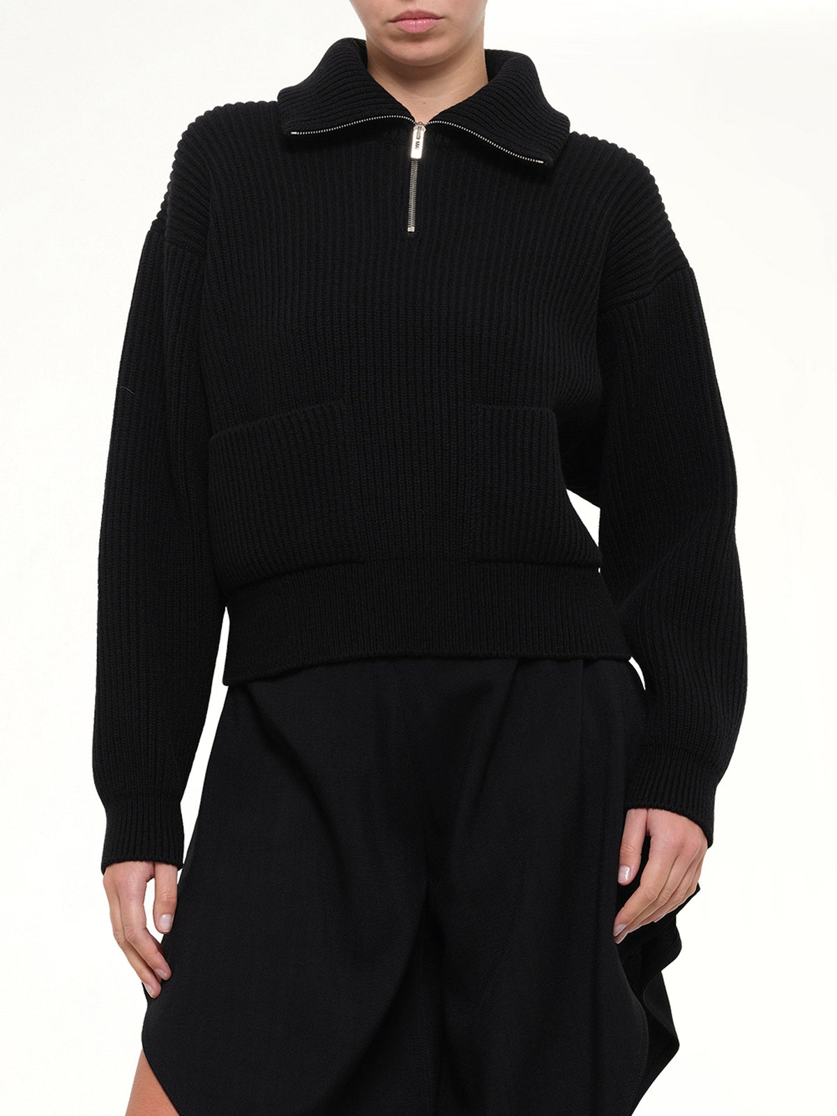 Wool Cashmere Rib Trucker Jumper in Black