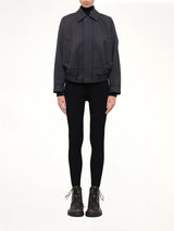 Wool Check Drawstring Jacket in Blue/Black